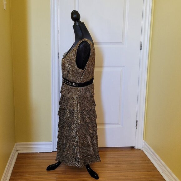 Frank Lyman dress formal evening date gold silver plus 14 metallic vintage gown - Picture 4 of 13